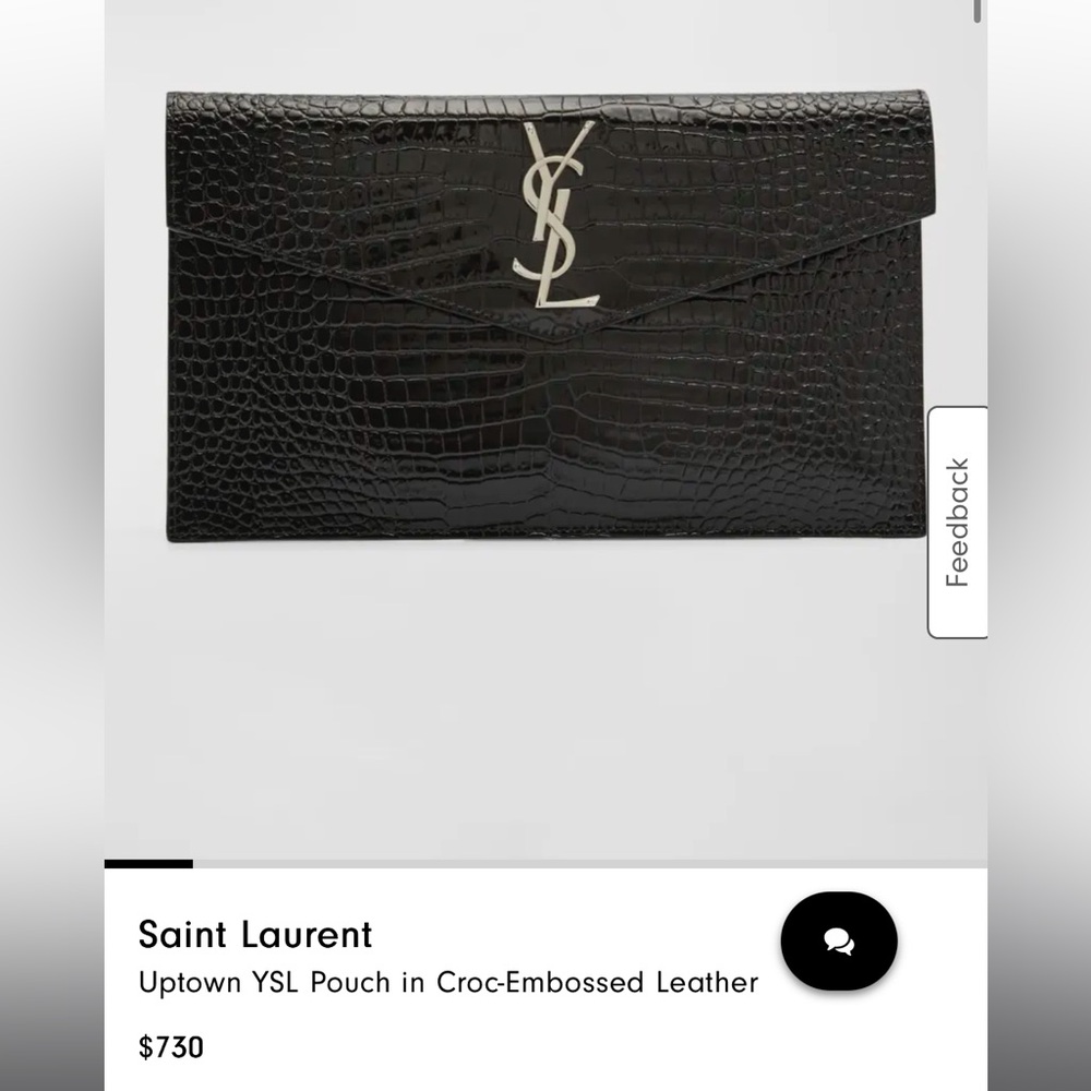 Saint Laurent Black Croc-Embossed Clutch